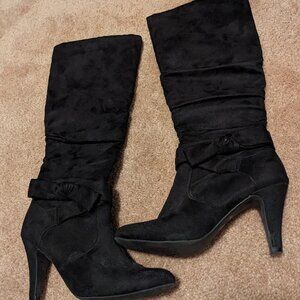 Women's East 5th Black Suede Stretch Knee High Boots Size 11M